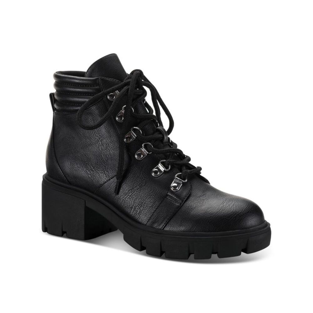 SUN STONE Womens Black 1" Platform Ruthee Round Toe Block Heel Booties 5 M
